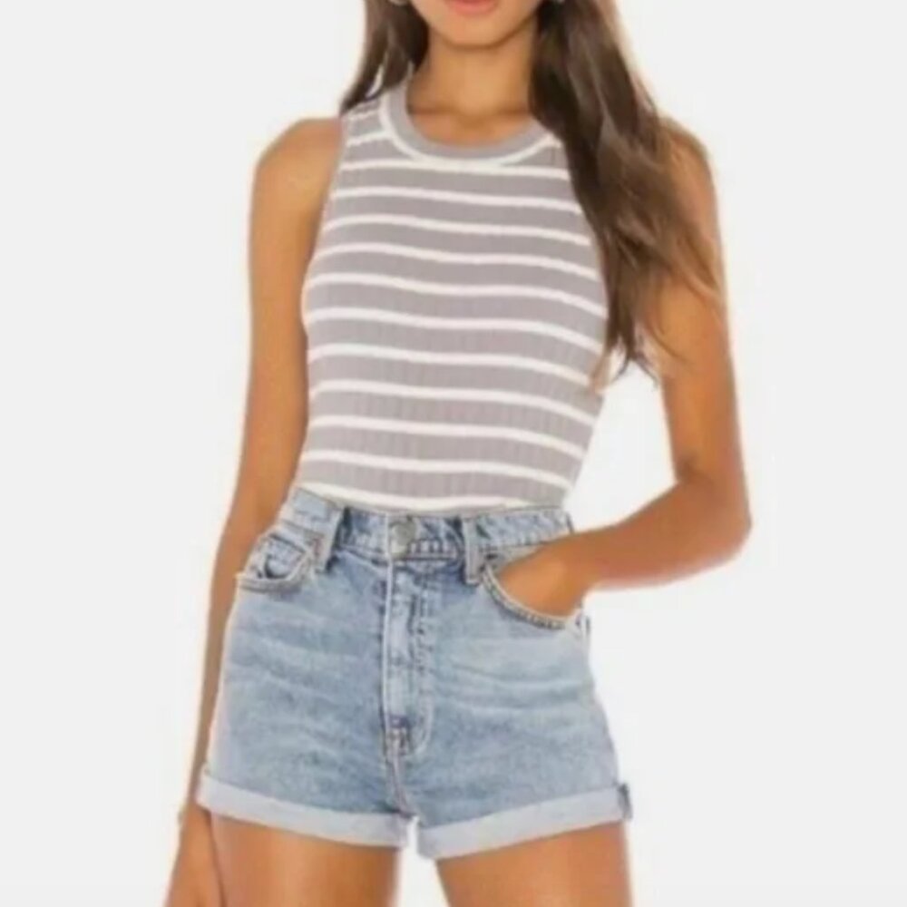 Free People Neutral Striped Racer Top